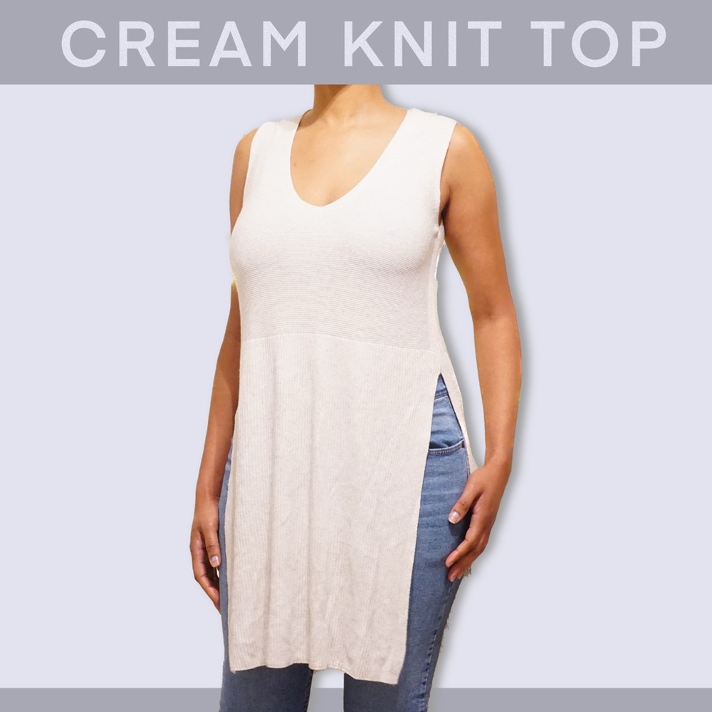 UNBRANDED Loose knit cream color long top or dress with slit